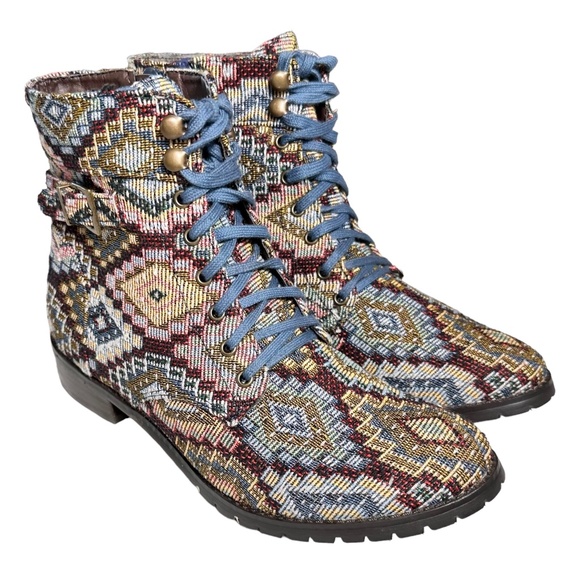 Restricted Boho Tapestry Boots | Lace-Up, Geometric, EUC Rare Find! - Picture 3 of 10